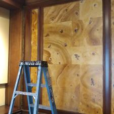 Faux burl and wood grained panels and mahogany wood grained in process